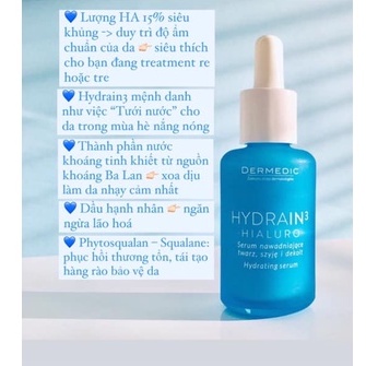 SẢN PHẨM SERUM CẤP ẨM DERMEDIC DÀNH CHO DA KHÔ BỊ MẤT NƯỚC 30ML