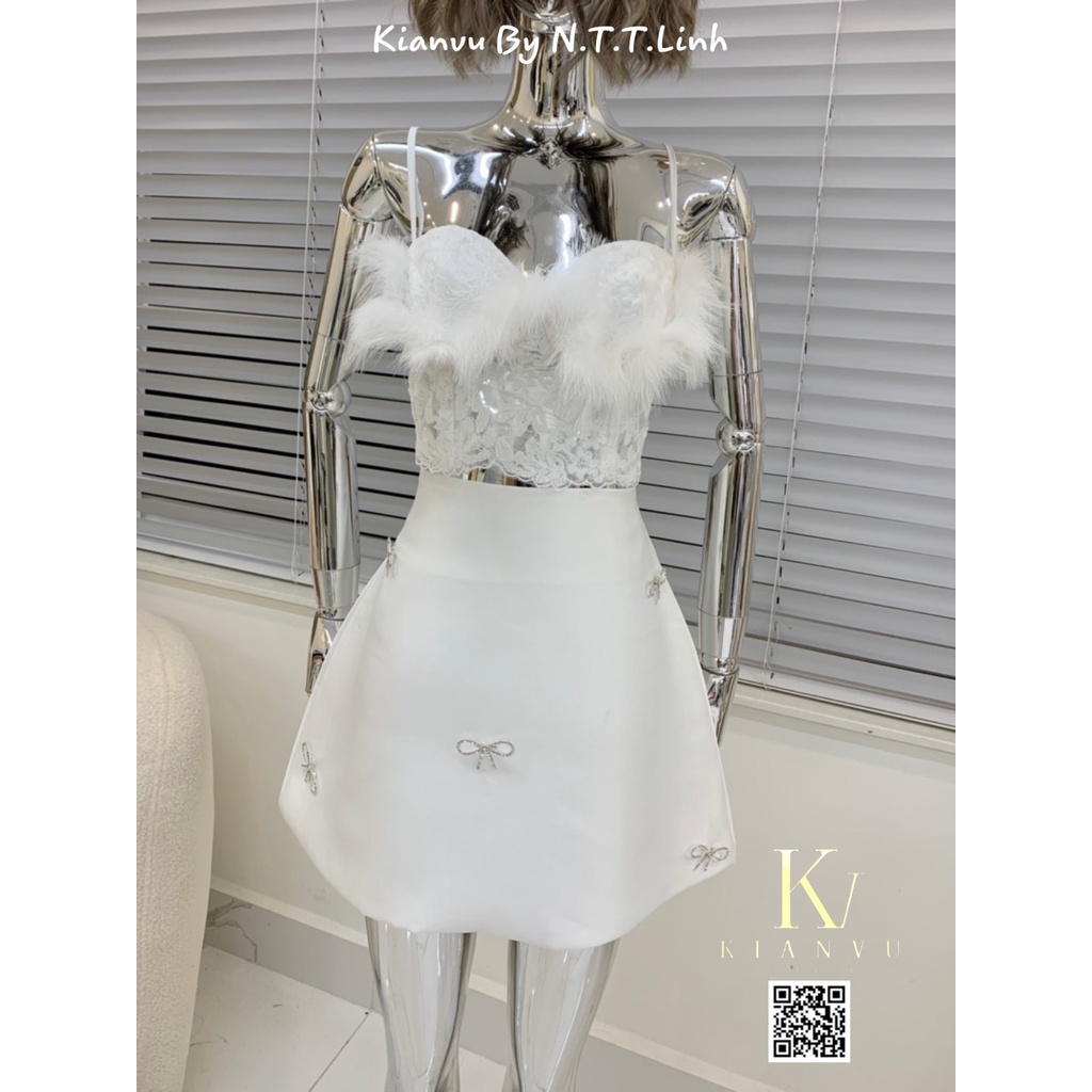 Set áo ren viền lông chân váy-Kianvu