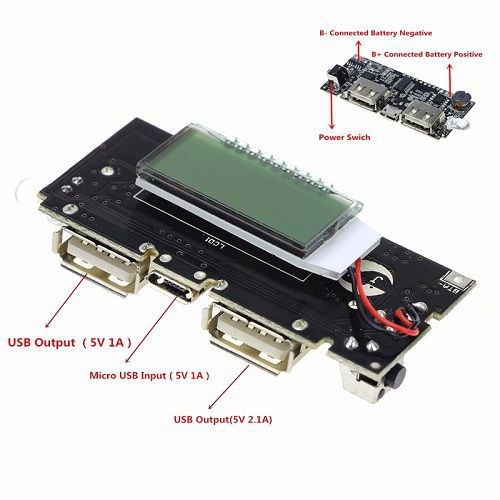 Mạch Pin Sạc Dự Phòng 5v 2 cổng 1A và 2.1A có LCD hiển thị