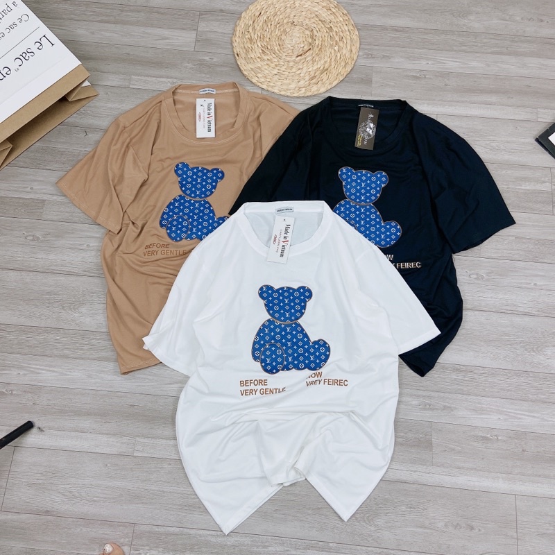 Áo phông gấu dáng rộng tay lỡ giấu quần áo thun cotton