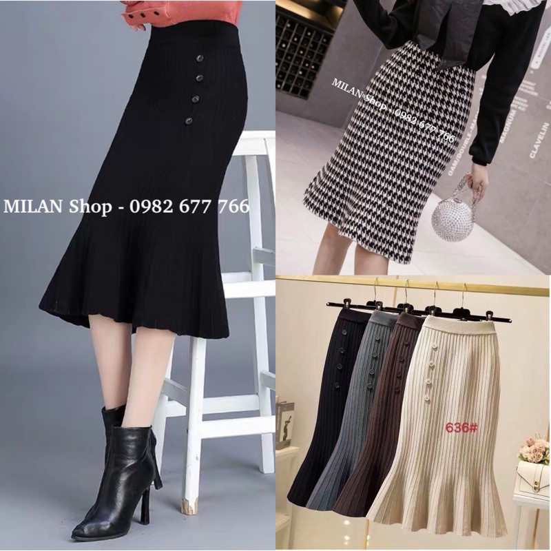 Chân váy len đuôi cá các kiểu style