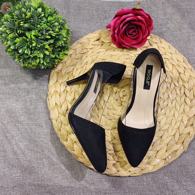 Giày cao gót da lộn phối trong 8p giày tiểu thư cực tôn chân