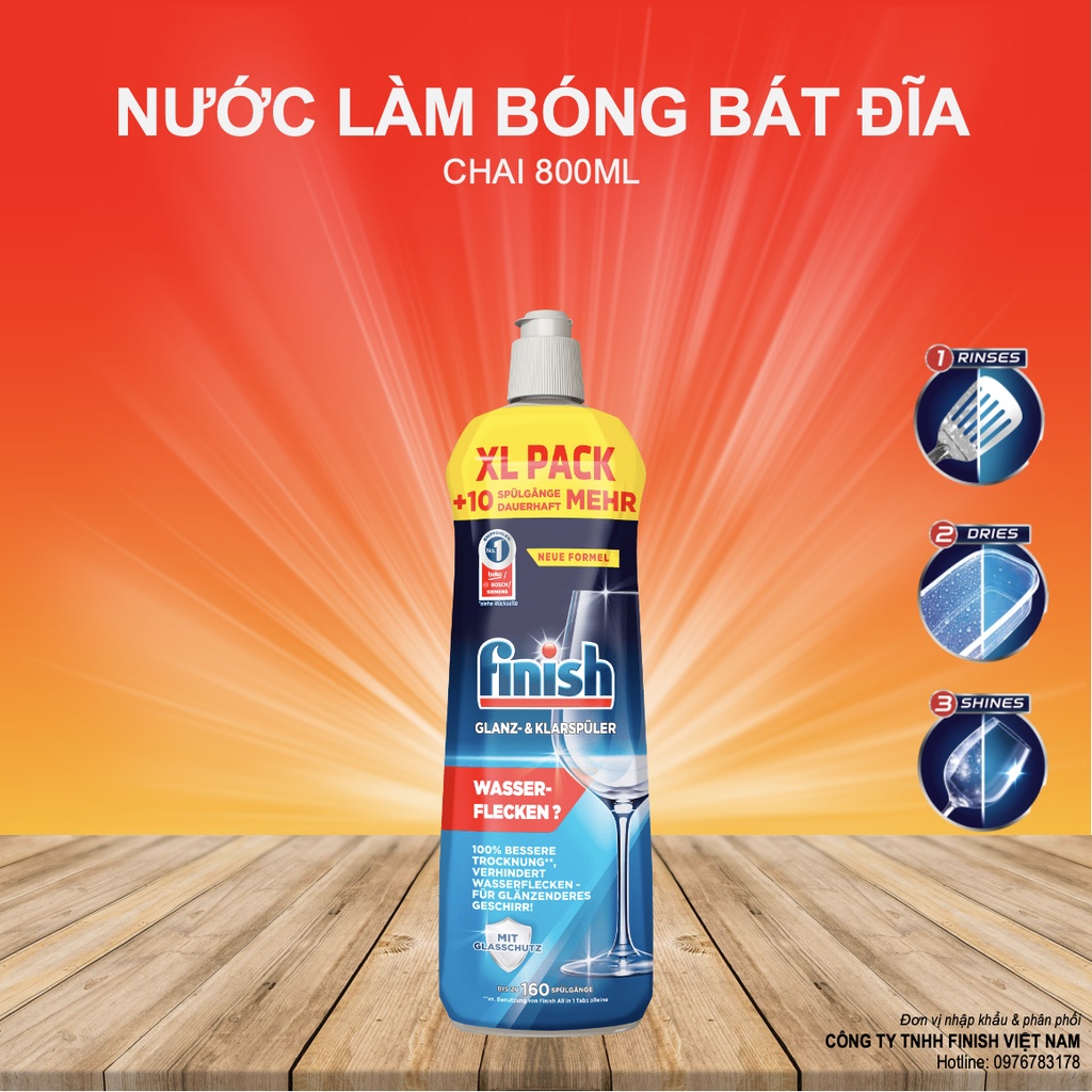 Nước Làm Bóng Bát Đĩa Finish Tạo Độ Sáng Bóng Hoàn Hảo Ngăn Đốm Nước Nhập Khẩu Châu Âu Chính Hãng Chai 800ml