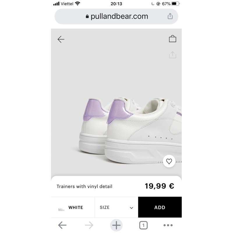 [ săn sale, sẵn sie 35] Giày Pull&bear trainers with vinyl details gót tím