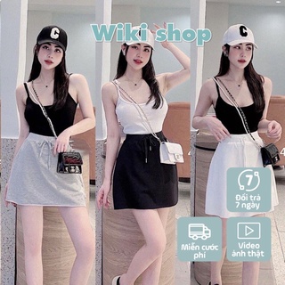 Chân váy ngắn nữ chữ A thun da cá cạp chun cao co giãn đen trắng ghi có quần trong freesize thể thao hàn quốc C898