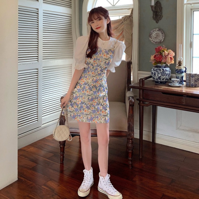 Bộ Đầm Hai Dây Tay Phồng Họa Tiết Hoa Phong Cách Mori Thời Trang Mùa Hè Hàng Mới Dành Cho Bạn Nữ 2022