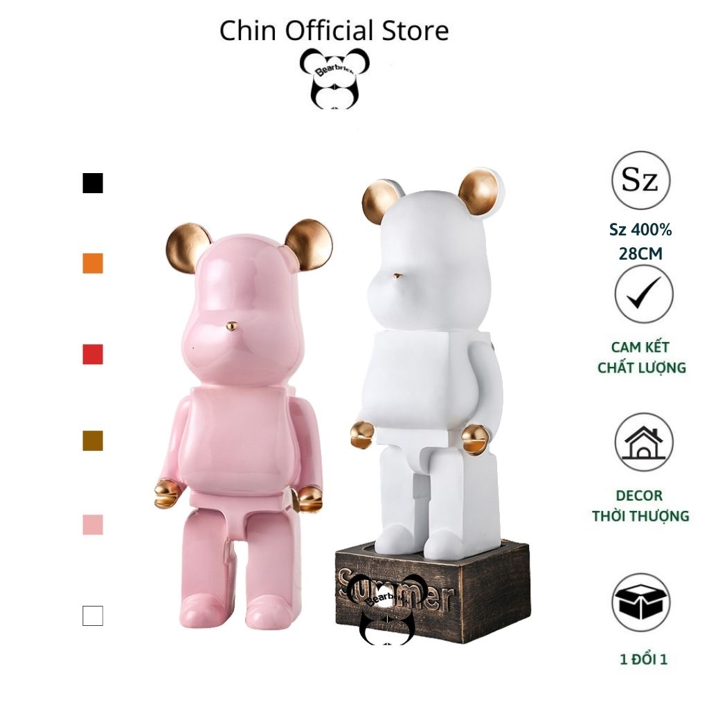 Bearbrick, gấu bearbrick 400 sz 28cm cỡ bé, mẫu màu tai vàng có đủ 6 màu - Chin Official Store