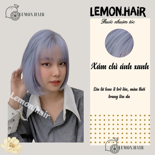 Thuốc nhuộm tóc màu Xám xanh, Xám Khói Ánh Xanh cần Thuốc tẩy tóc, kèm oxy trợ nhuộm lemon.hair