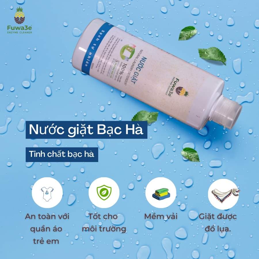 [Mã IC0215 giảm 20K] Nước giặt hữu cơ Fuwa3e  hương bạc hà Cao Cấp chuyên giặt lụa  an toàn cho bé, CUONG FUWA SHOP