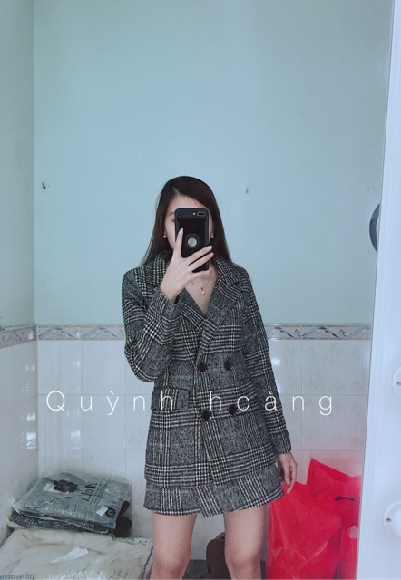 sét áo vest và chân váy dạ kẻ | BigBuy360 - bigbuy360.vn