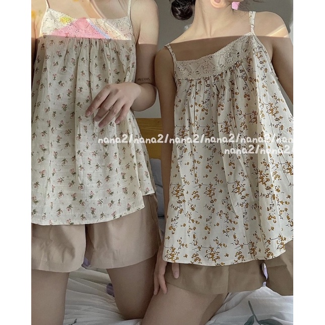 Set quần áo nữ | Bộ ngủ nữ PHULA đồ ngủ nữ hai dây [FREESHIP] chất đũi dệt mềm mại, oversize chất liệu thoải mái hai màu