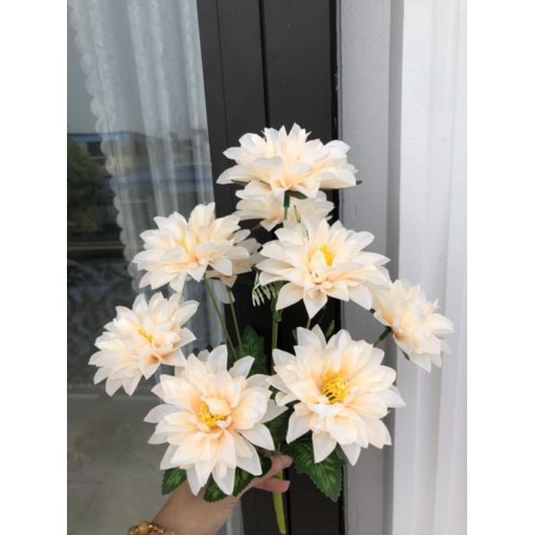 Cụm Hoa Thược Dược 9 bông Size 8cm_ Hoa Lụa Cao Cấp