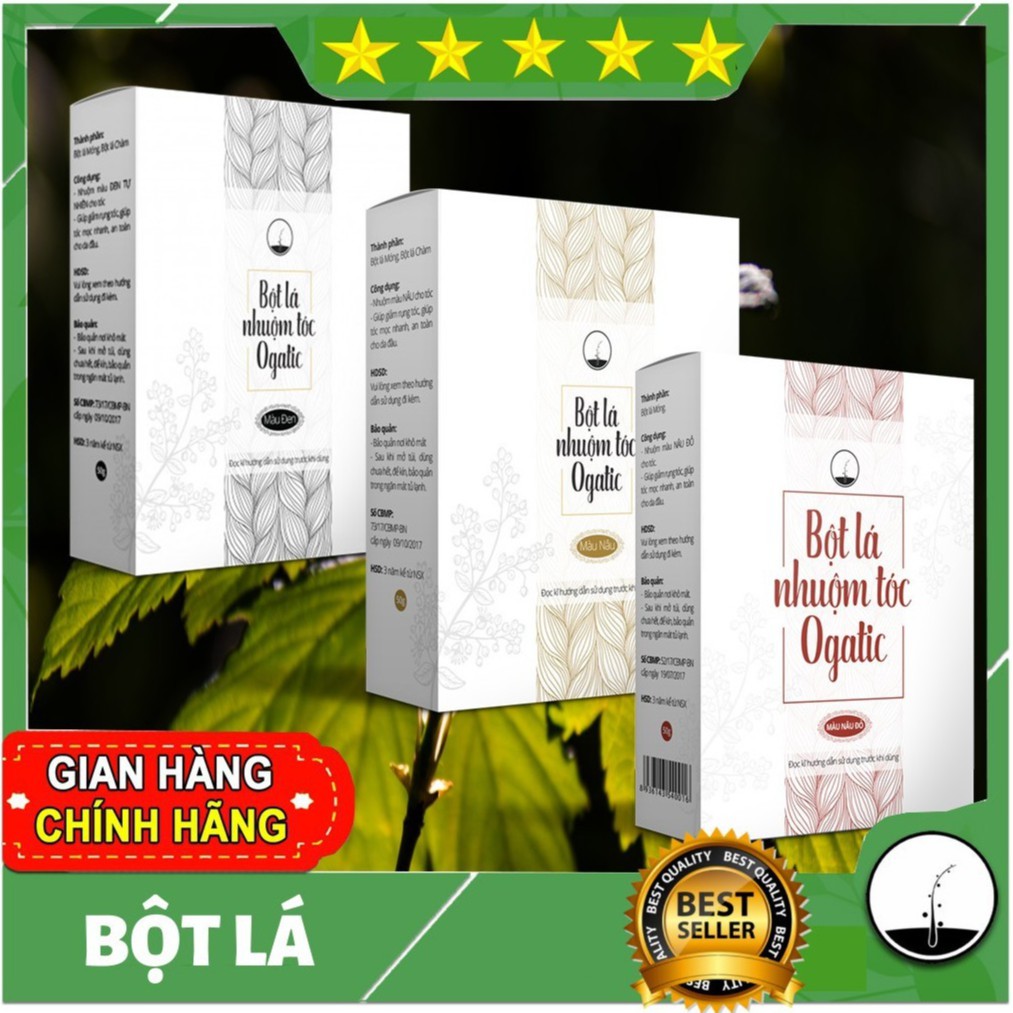 [COMBO Nhuộm + Lá Thơm ] 1 Hộp Bột lá nhuộm tóc Ogatic và 2 gói Lá thơm gội đầu Thiên nhiên ogatic