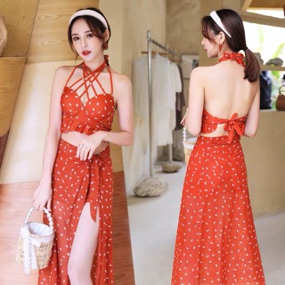 Bikini set 3 chi tiết dây cổ chéo (sẵn đen L)