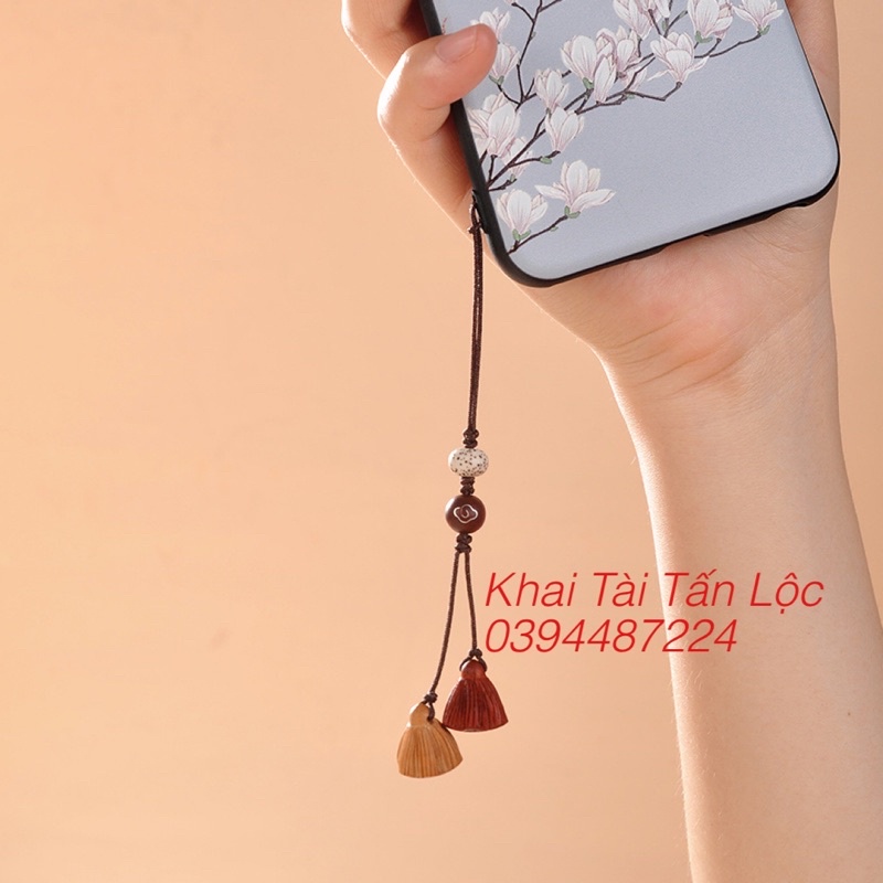 Dây treo điện thoại , móc khoá đài sen Tịnh Đế bằng gỗ Tình Yêu Vĩnh Cửu