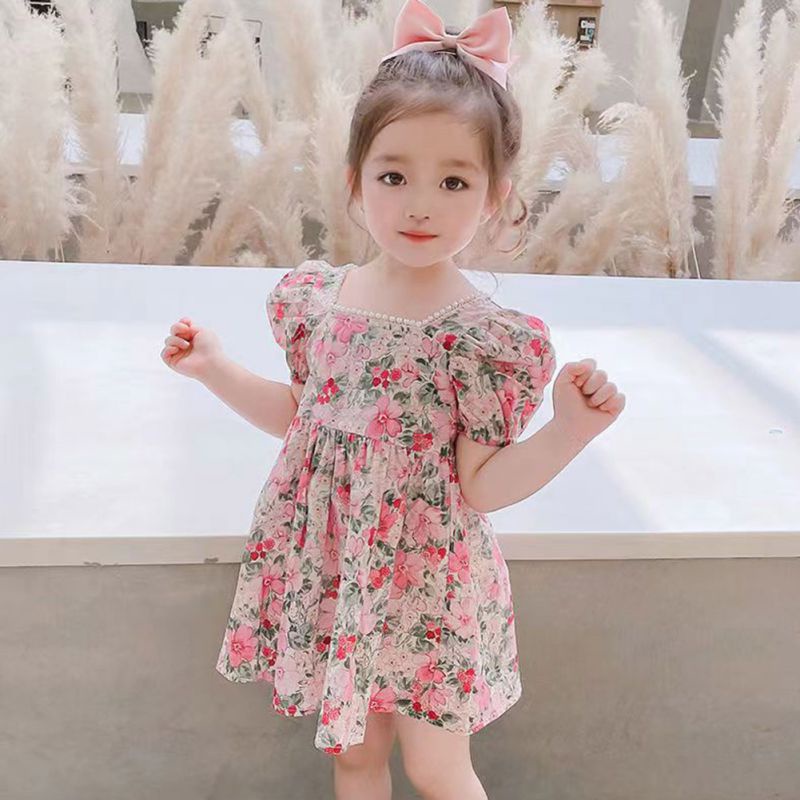 Đầm Mùa Hè In Hoa Màu Hồng Phong Cách Hàn Quốc Mới Cho Bé Gái