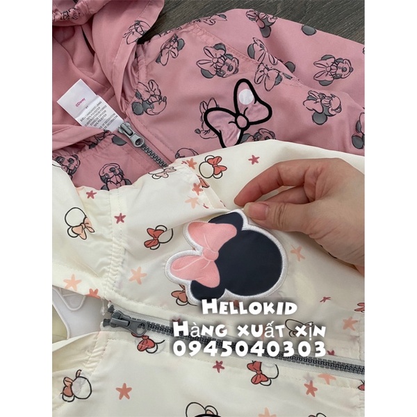 Áo gió mũ tai nơ Minnie Mouse bé gái