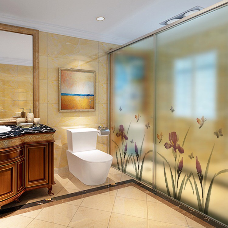 Decal dán kính cao cấp - Hoa Bướm Tím ( 60x116 )