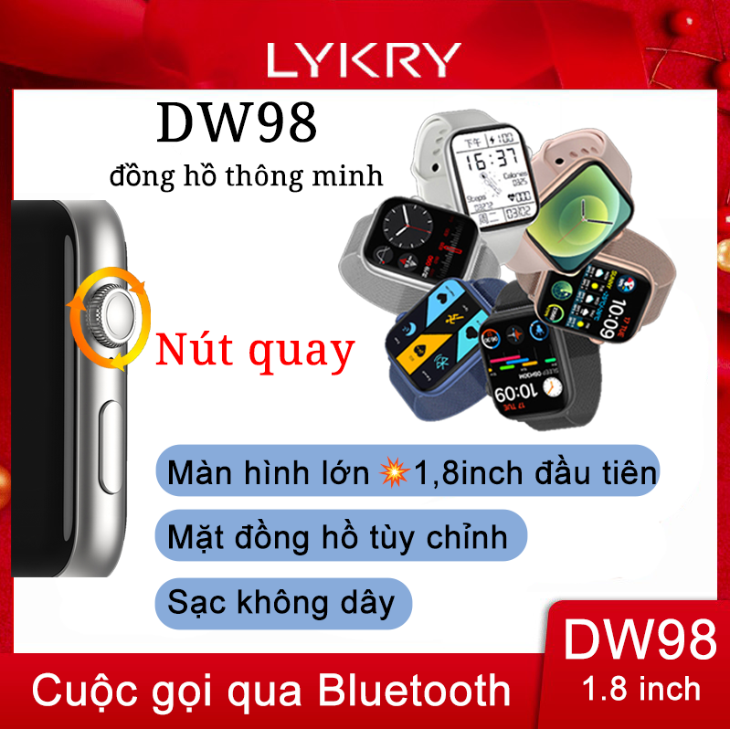 Đầu tiên💥💥Smart Watch Màn hình lớn 1,8 inch IWO DW98 Đồng hồ thông minh Bluetooth Gọi điện IPX7 Chế độ chờ lâu không thấm nước Đồng hồ đo nhịp tim Theo dõi huyết áp Theo dõi thể dục HW22 HW12