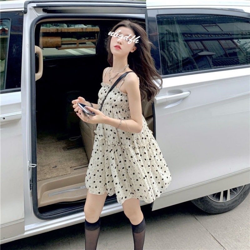 Set váy 2 Dây Hoa Nhí 2 lớp kèm áo khoác ngoài cardigan Set váy 2s áo cadigan