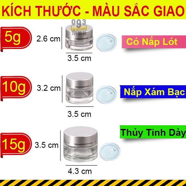 Combo 3 Hũ Chai Lọ Chiết Kem Serum Tinh Dầu Thủy Tinh 5g/10g/15g 5ml/10ml/15ml