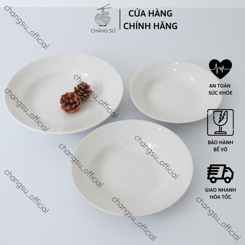 Dĩa sứ tròn sâu lòng trắng trơn - Đĩa sâu decor đồ ăn tiện lợi - HC