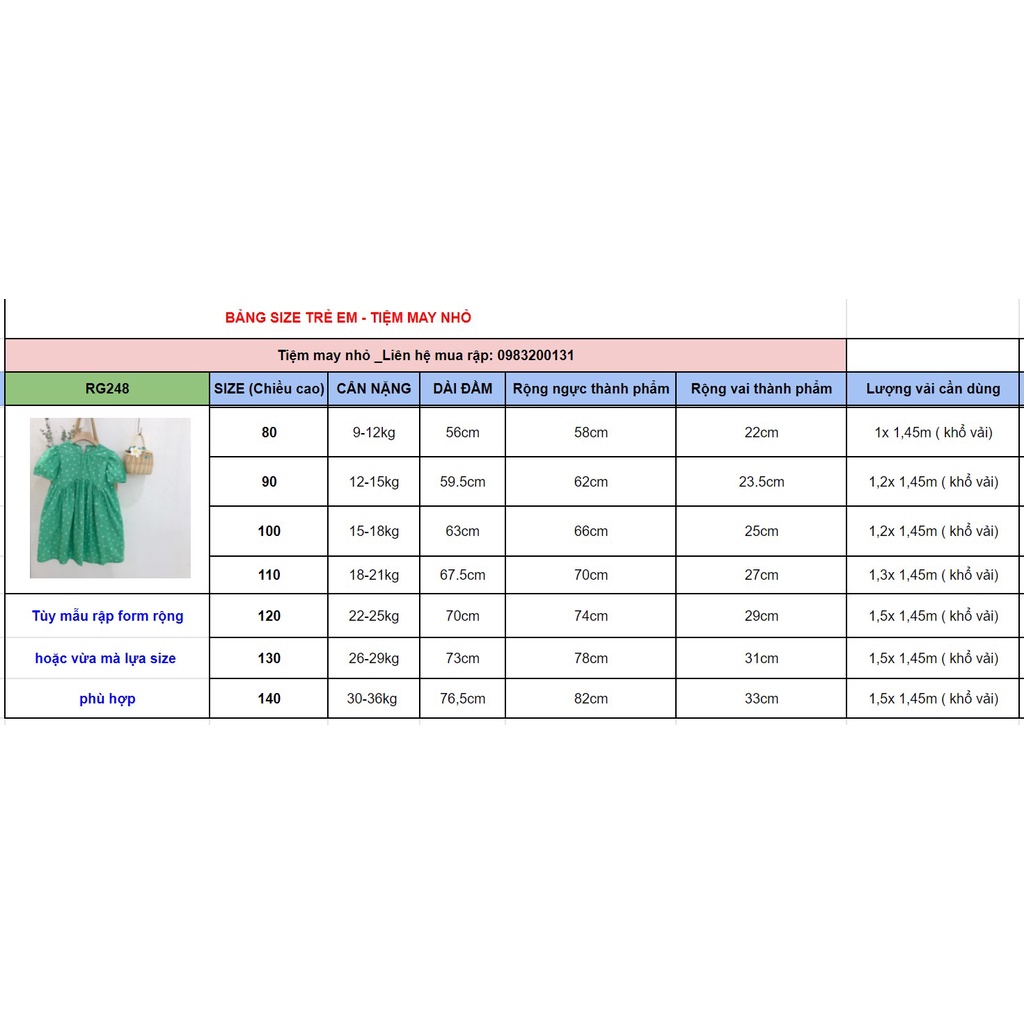 RG248_Rập giấy may đầm kiểu bé gái