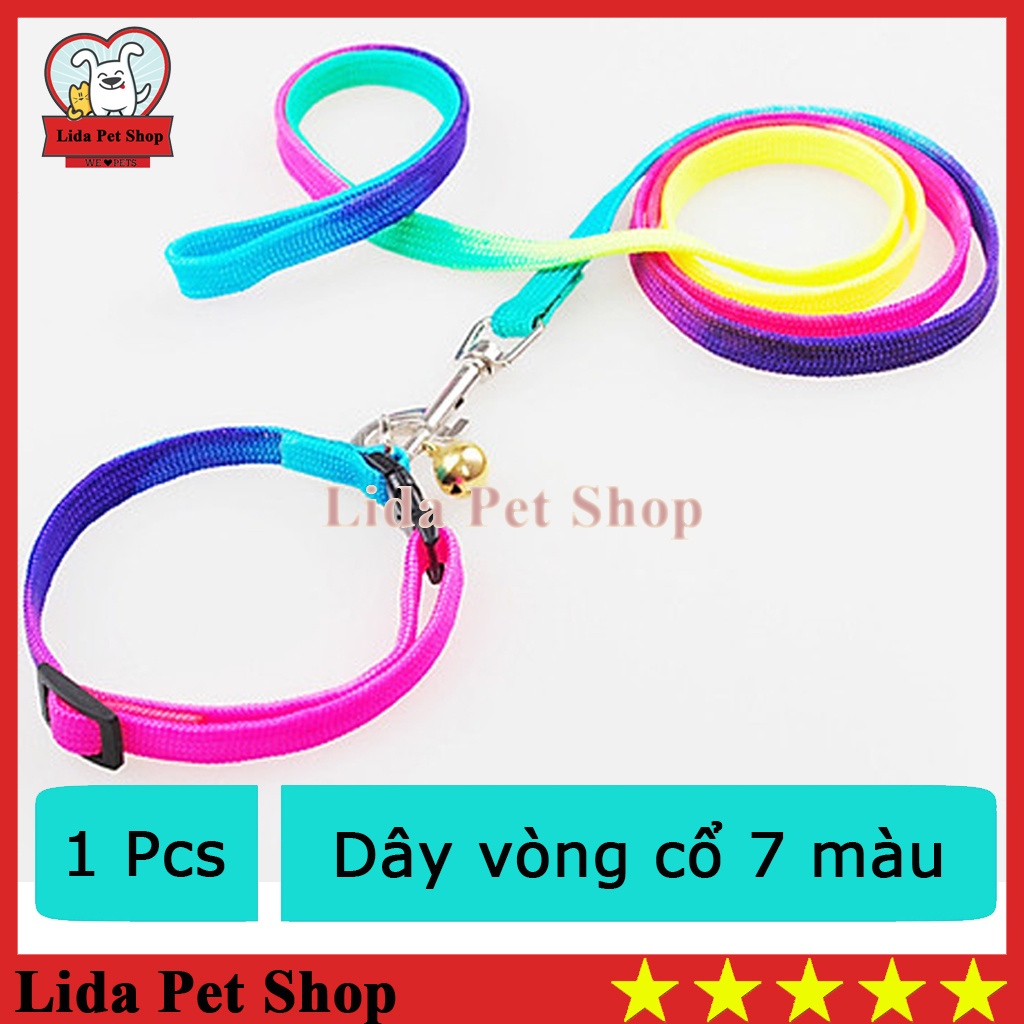 Dây dắt vòng cổ cầu vồng cho chó mèo - Xích cho thú cưng dưới 5kg - Lida Pet Shop