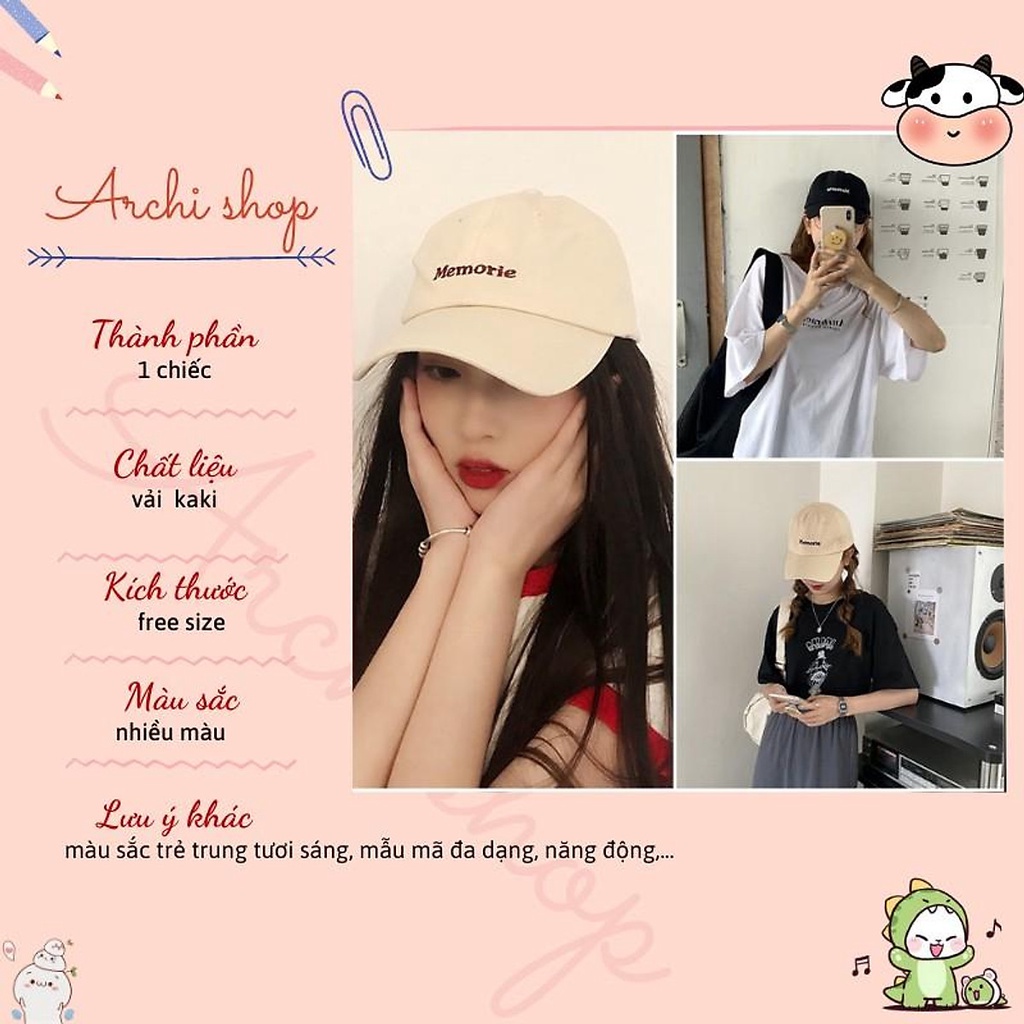 Mũ lưỡi trai nam nữ nhung kết thêu chữ Memorie phong cách Ulzzang form unisex