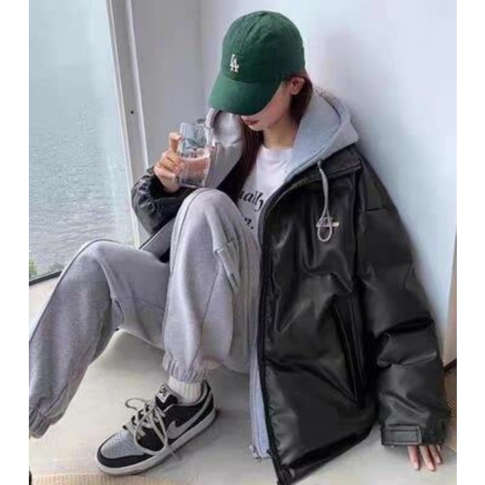 Áo khoác da phao kèm mũ cực chất
