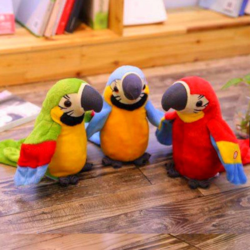 23cm Musical plush Talking Parrot Plush Toy Cute Speaking Record Repeats Waving Wings Electric Bird Stuffed Plush Toy Kids Birthday Gift