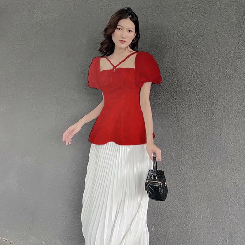 Áo Tay Phồng Chéo Dây 3 Màu