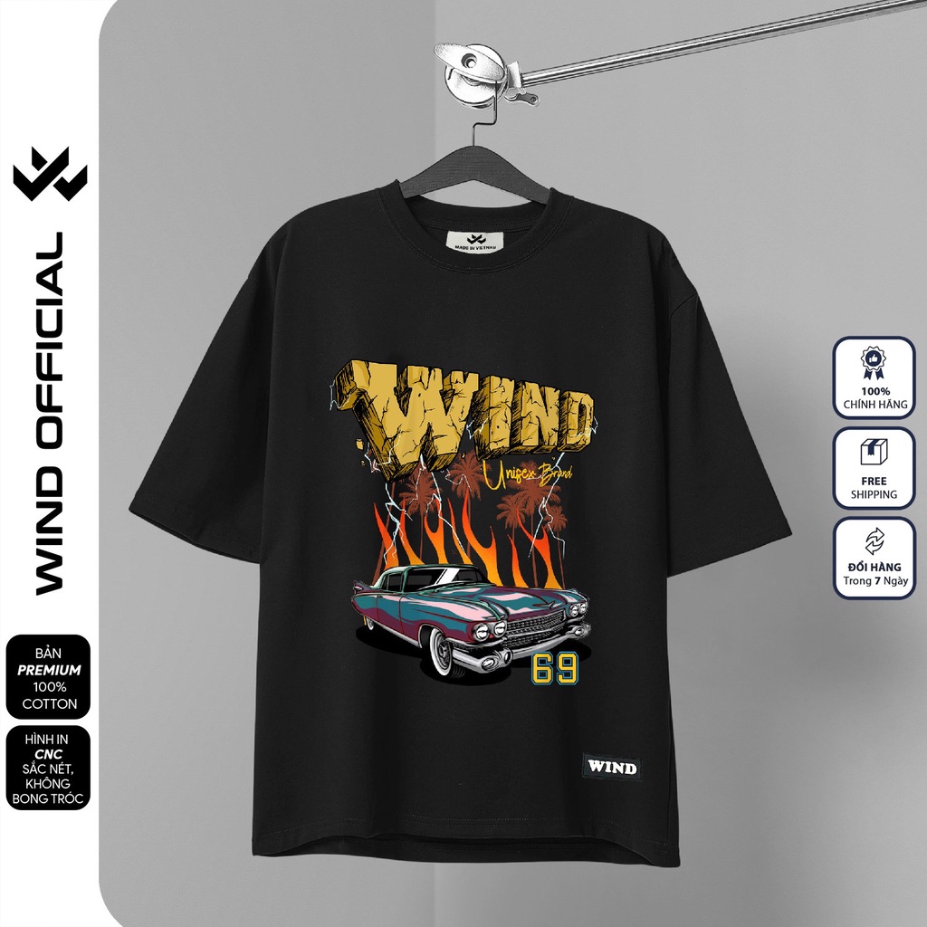 Áo thun tay lỡ form rộng WIND phông unisex 65% cotton Xe Đua thời trang nam nữ oversize