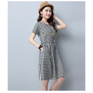 FREESHIP - ĐẦM CARO THẮC NƠ EO 2 MÀU ĐỎ/ĐEN