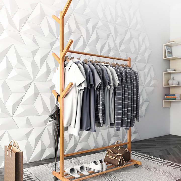 Cây giàn treo quần áo gỗ có bánh 60cm