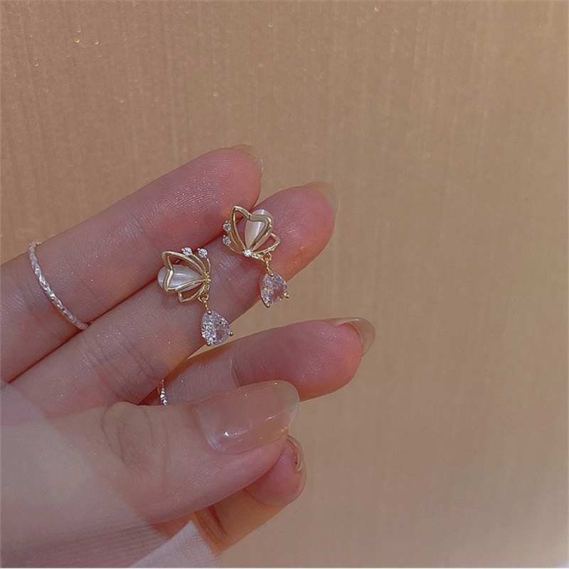 Bông Tai Hình Giọt Nước Đính Đá Opal Chất Lượng Cao