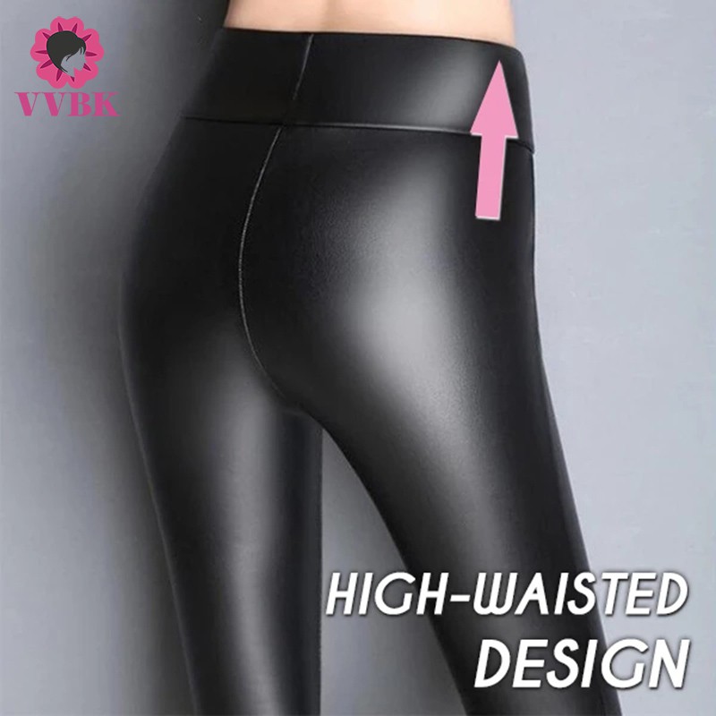 VN Quần Legging Da Pu Lót Lông Cừu Dày Dặn Giữ Ấm Cho Nữ