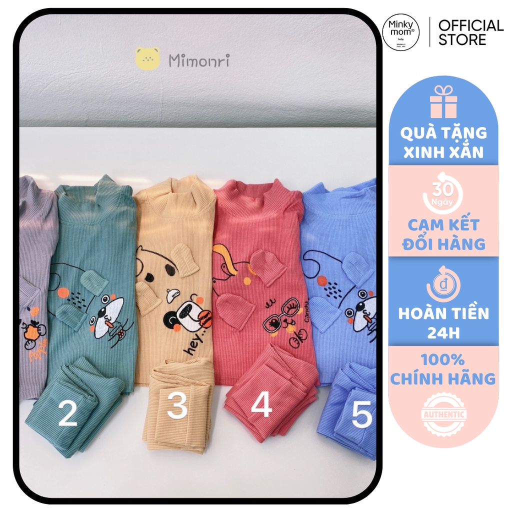 [SALE] Bộ Dài Tay Cho Bé Trai, Bé Gái KIMCHI Vải Len Gân Cao Cổ Tai Thú 3D, Đồ Bộ Cho Bé Mặc Nhà Thu Đông KWTD2201