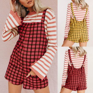Bộ áo liền quần sọc ca rô đáng yêu cho nữ