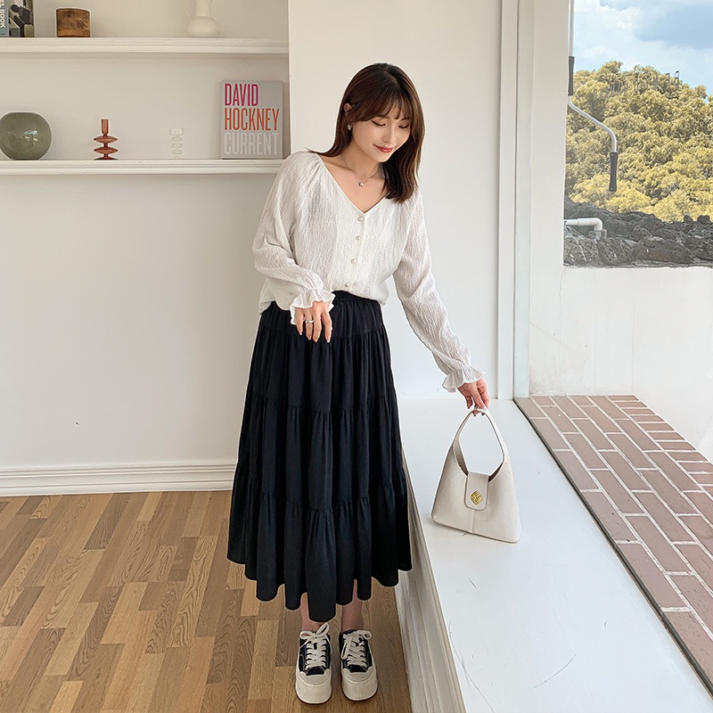 Chân váy nữ 🌸 Váy babydoll xếp tầng với thiết kế dáng dài maxi màu đen phong cách công chúa HOLASTORE99 | BigBuy360 - bigbuy360.vn