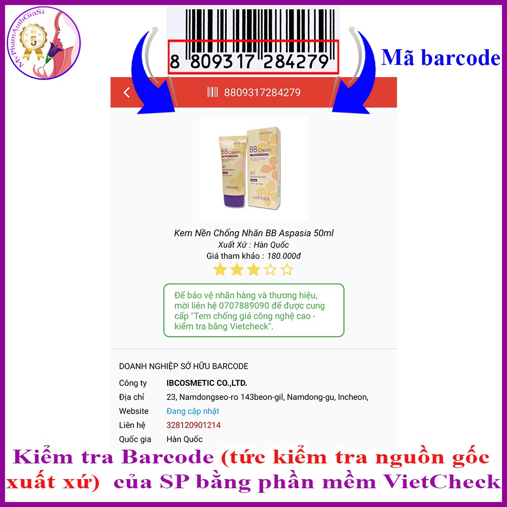 Kem nền chống nhăn da aspasia bb cream 4u chống nắng SPF 50+ 50ml korea
