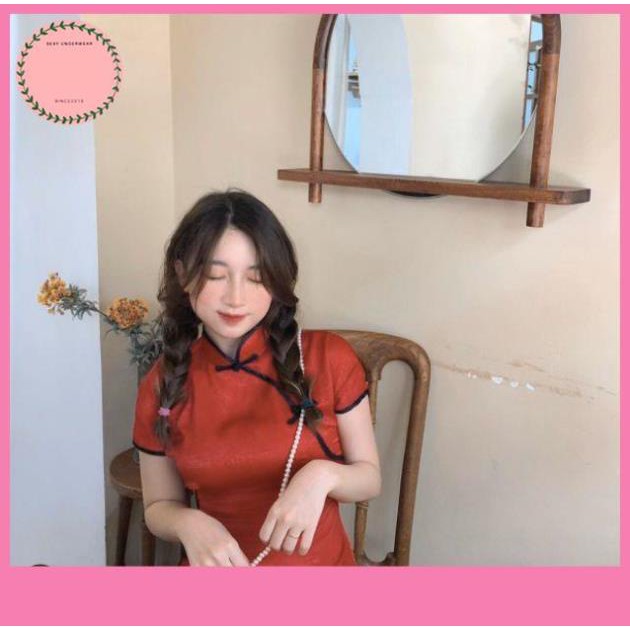 Đầm Nữ, Đầm đỏ sườn xám cách tân Trung Hoa siêu hot mua Tết V