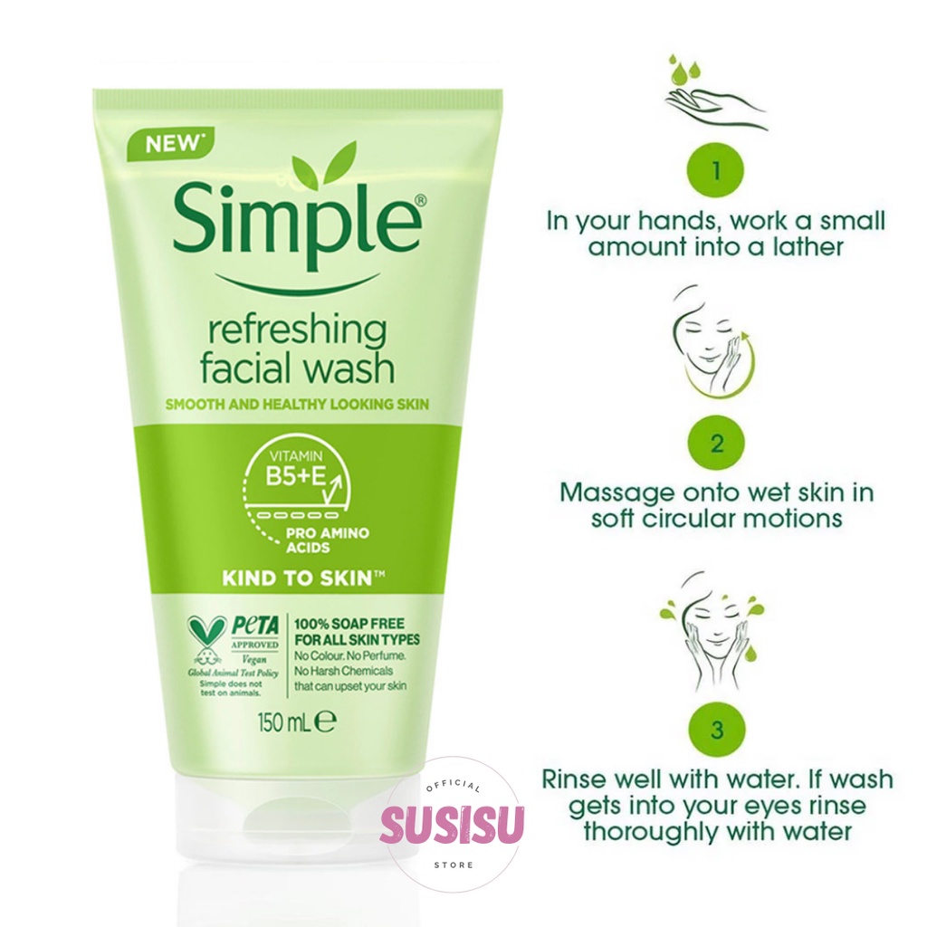 Sữa rửa mặt Simple Kind To Skin Refreshing Facial Wash 150ml cho da nhạy cảm (mẫu mới)