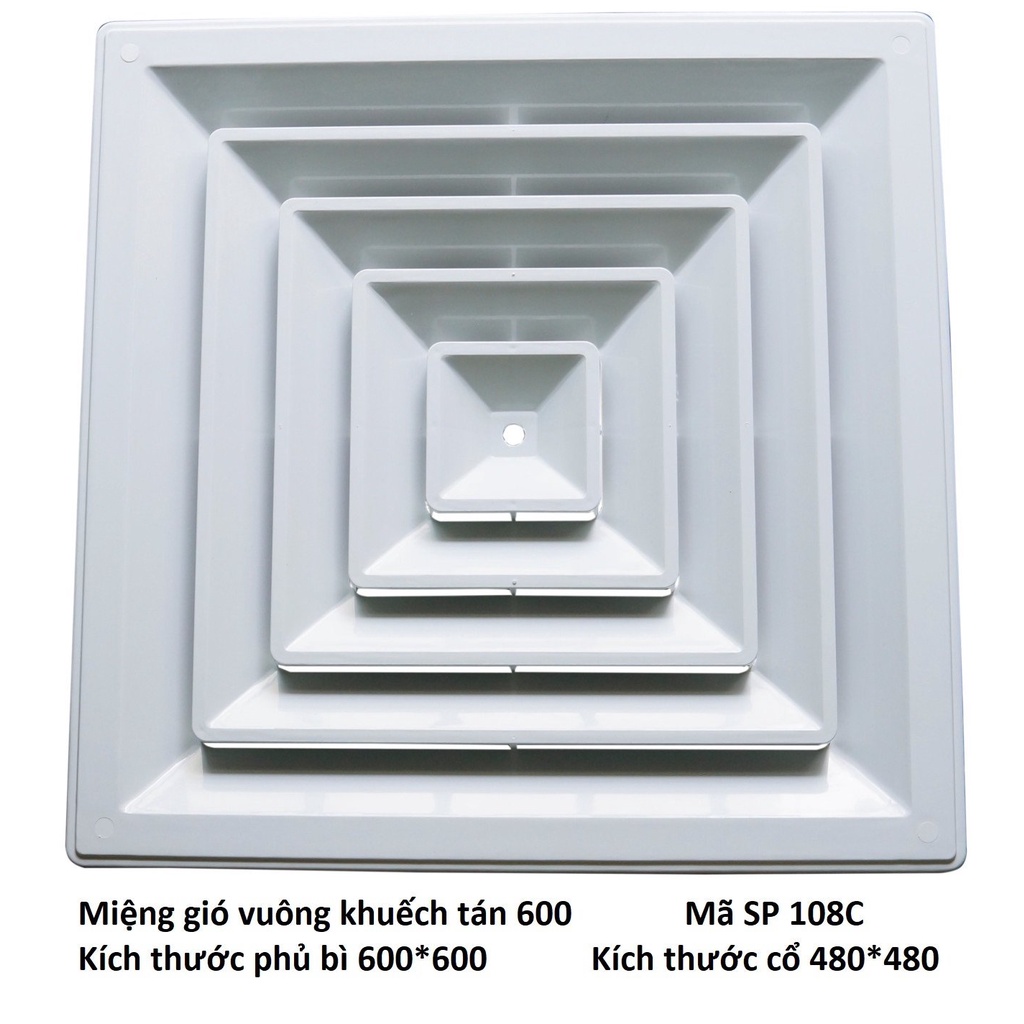 Miệng gió ABS khếch tán 4 hướng 108C, phù hợp làm miệng gió cấp cho hệ điều hòa không khí và thông gió