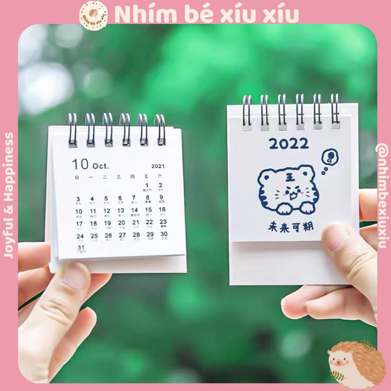 Lịch để bàn mini năm 2022 dáng chữ A bìa cứng màu trắng nhỏ đẹp xinh xắn dễ thương VT323