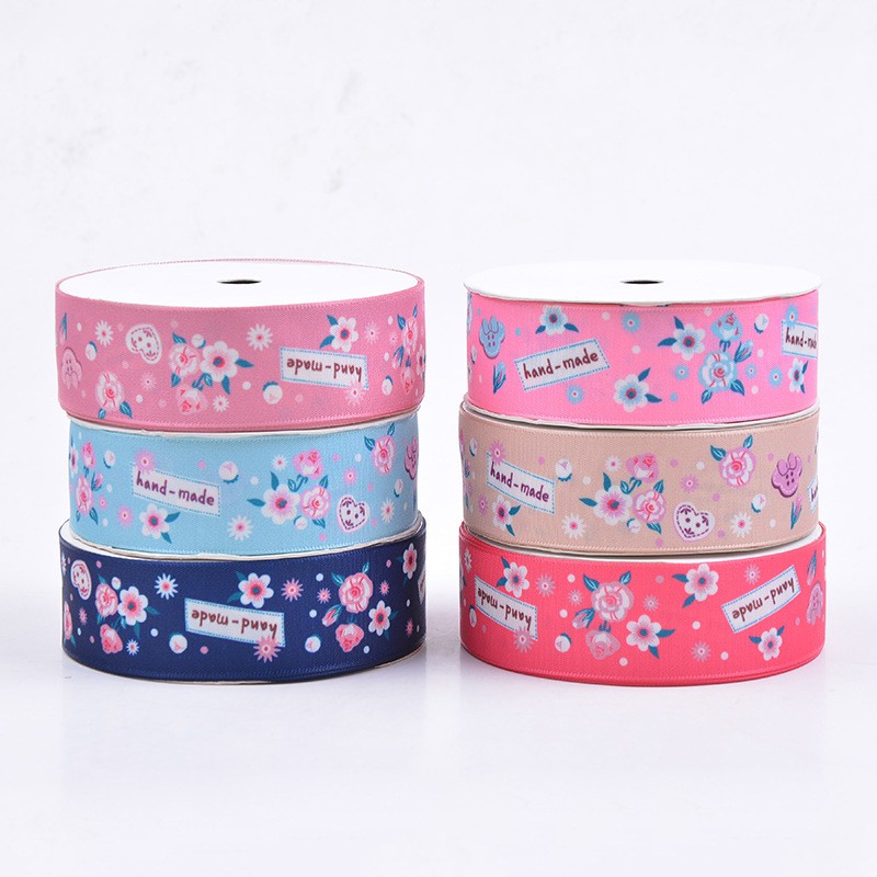 25mm Ruy băng trơn lụa họa tiết hoa lá phụ kiện handmade làm nơ, hoa, trang trí đồ vật nhà cửa , buộc quà