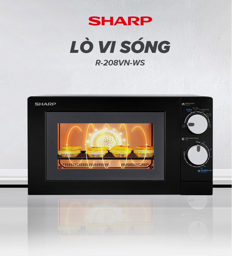 [Mã ELSHARP4N giảm 10% đơn từ 500K]Lò Vi Sóng Sharp 20 Lít R-208VN-WS, [700W, 6 Mức, Bảng Điều Khiển Anh – Việt]