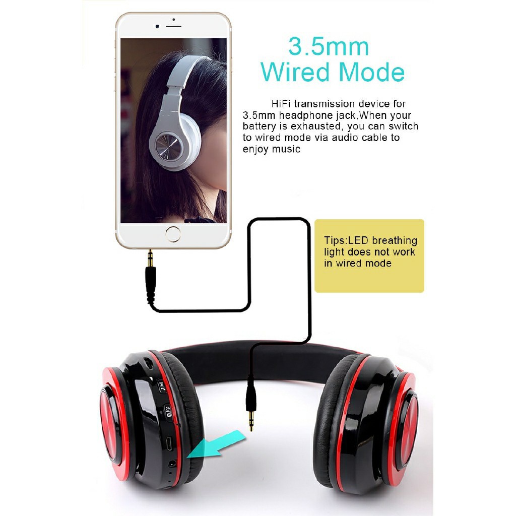 Set tai nghe bluetooth 5.0 không dây chống ồn có đèn led 7 màu b39