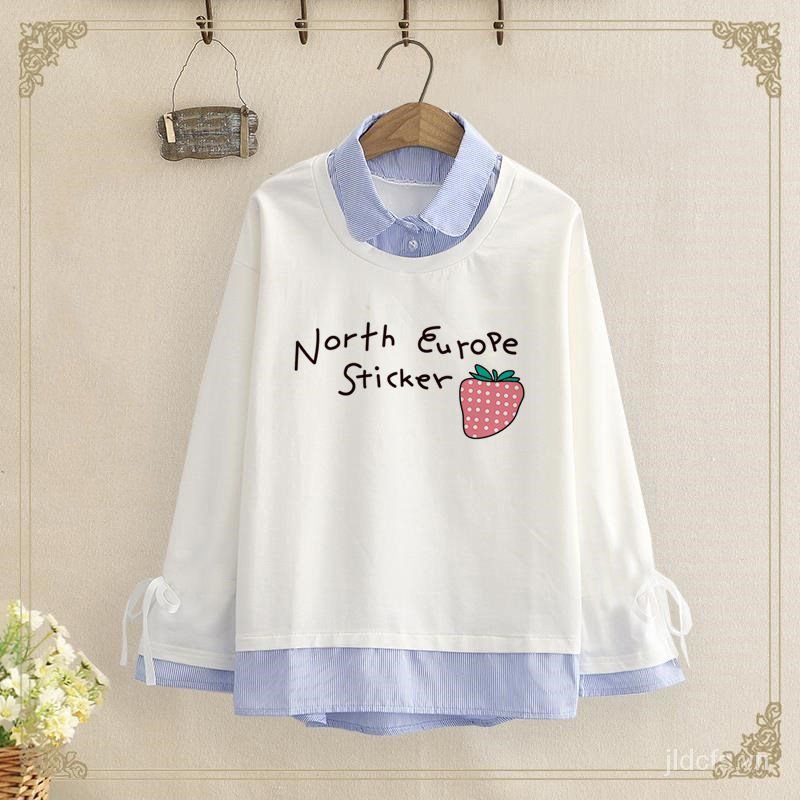 Áo thun tay dài giả hai mảnh thời trang mùa thu cho nữ 12-15 tuổi