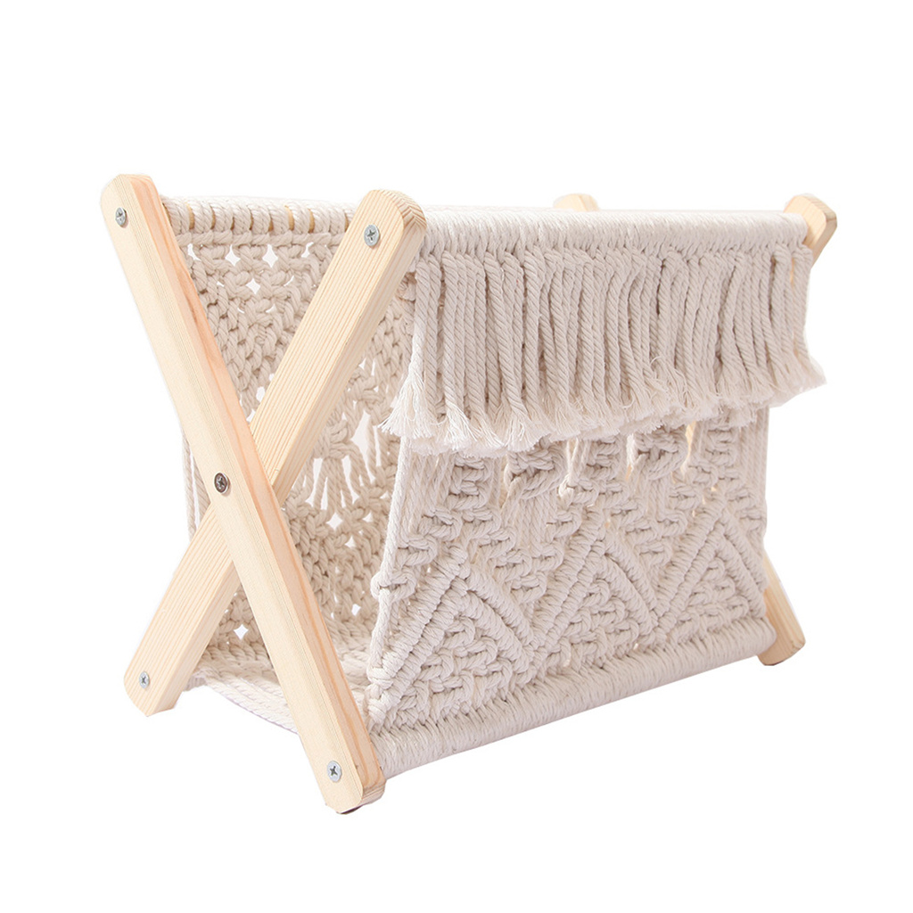 largesize Storage Rack Nice-looking Elegant Decorative Foldable Wooden Cotton Rope Book Shelf Rack for Household